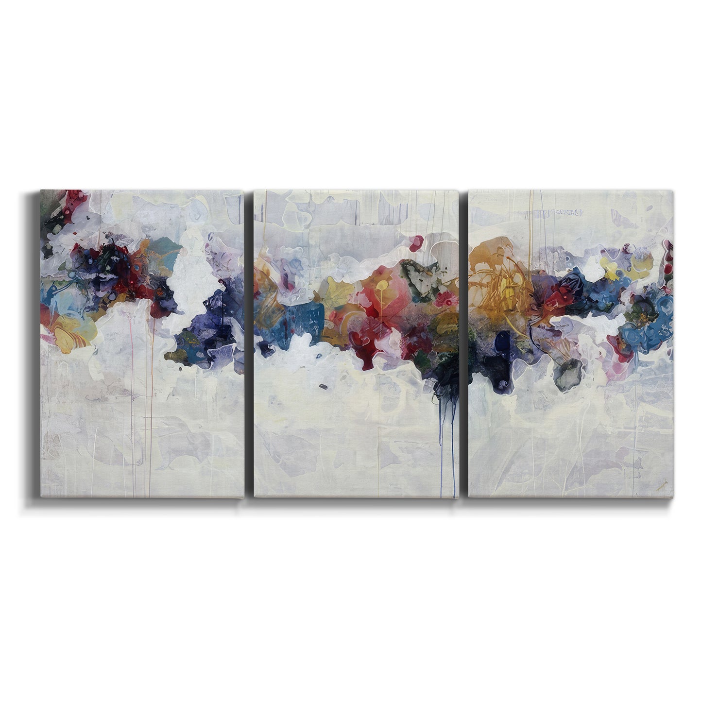 Three-panel canvas wall art featuring abstract water inspired composition on white background.