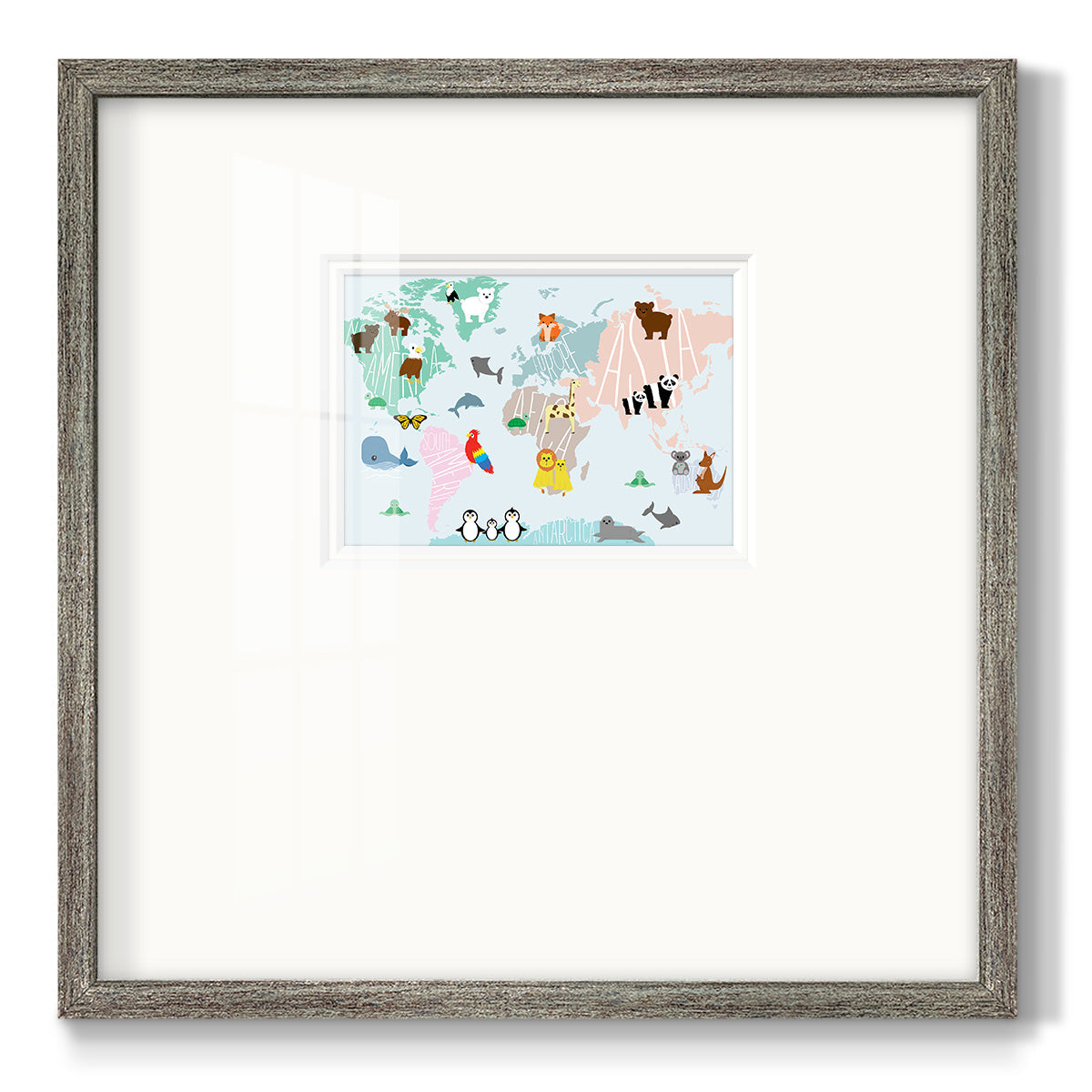 Animal Map Premium Framed Print Double Matboard