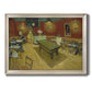 Impressionist interior of a night café by Vincent van Gogh printed on canvas in an ornate champagne frame.