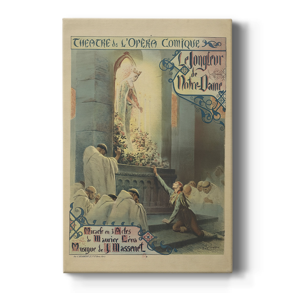 Canvas art print featuring an Art Nouveau poster with a central figure and ornate decorative framing on a clean white background.