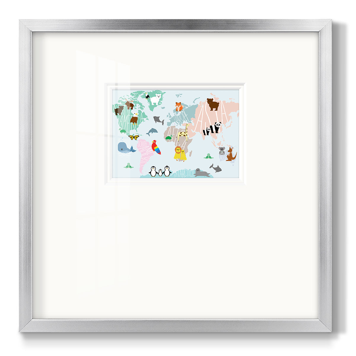 Animal Map Premium Framed Print Double Matboard