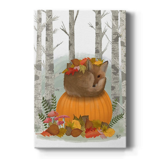 Fox Curled on Pumpkin - Canvas Art Print