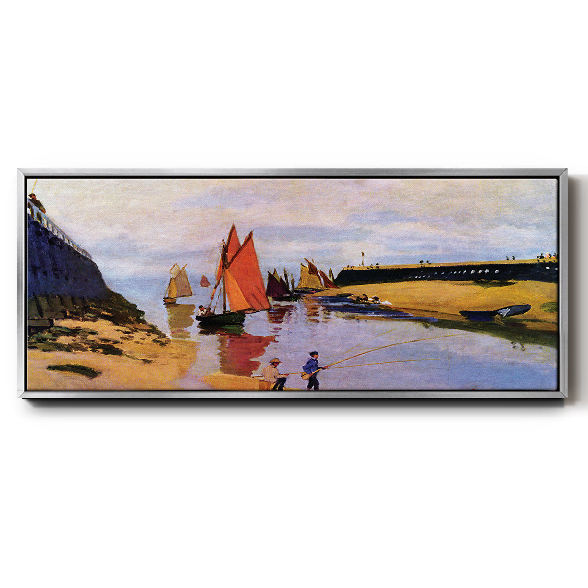 Breakwater at Trouville, Low Tide, 1870 - Floater Framed Canvas Print