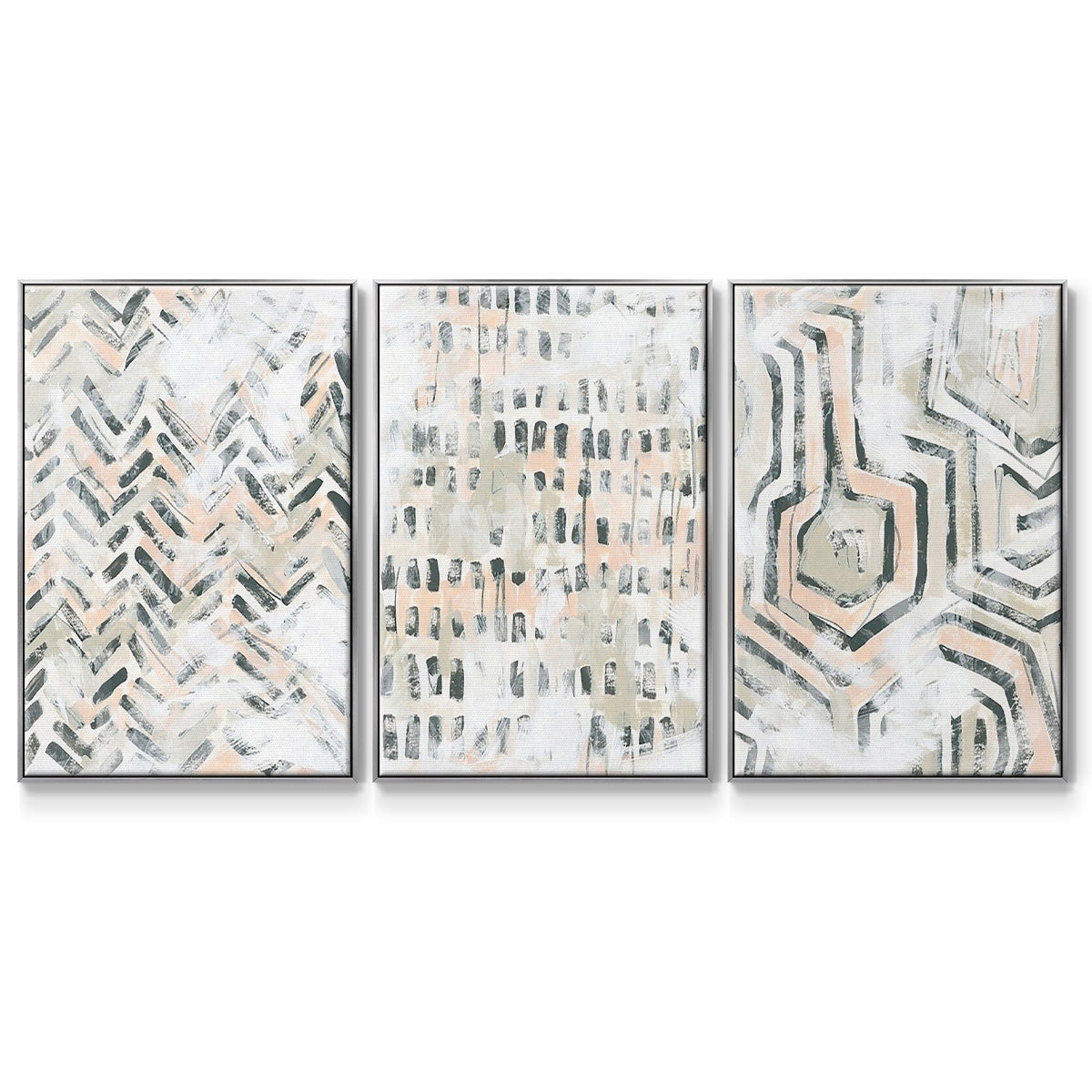 Sand Glyphs I - Framed Premium Gallery Wrapped Canvas L Frame 3 Piece Set - Ready to Hang