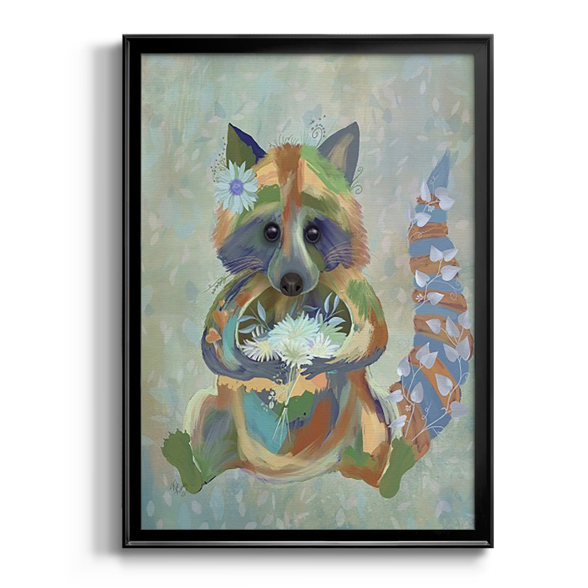 Fantastic Florals Raccoon - Modern Framed Canvas Print