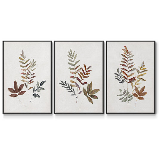 Autumn Leaves I - Framed Premium Gallery Wrapped Canvas L Frame 3 Piece Set - Ready to Hang