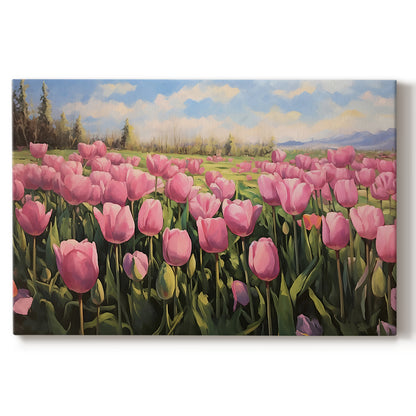tulips,flowers,field,spring,nature,pink,blooming,landscape,sunshine,trees,mountains,vibrant,garden,outdoors,beauty,scenery,seasonal,peaceful,horticulture,petals,flora,growth,agricultural,scenic,park,colorful,natural,fresh,bright,rural,idyllic,tranquility,sky,green,relaxation,view,hills,open space,appreciation