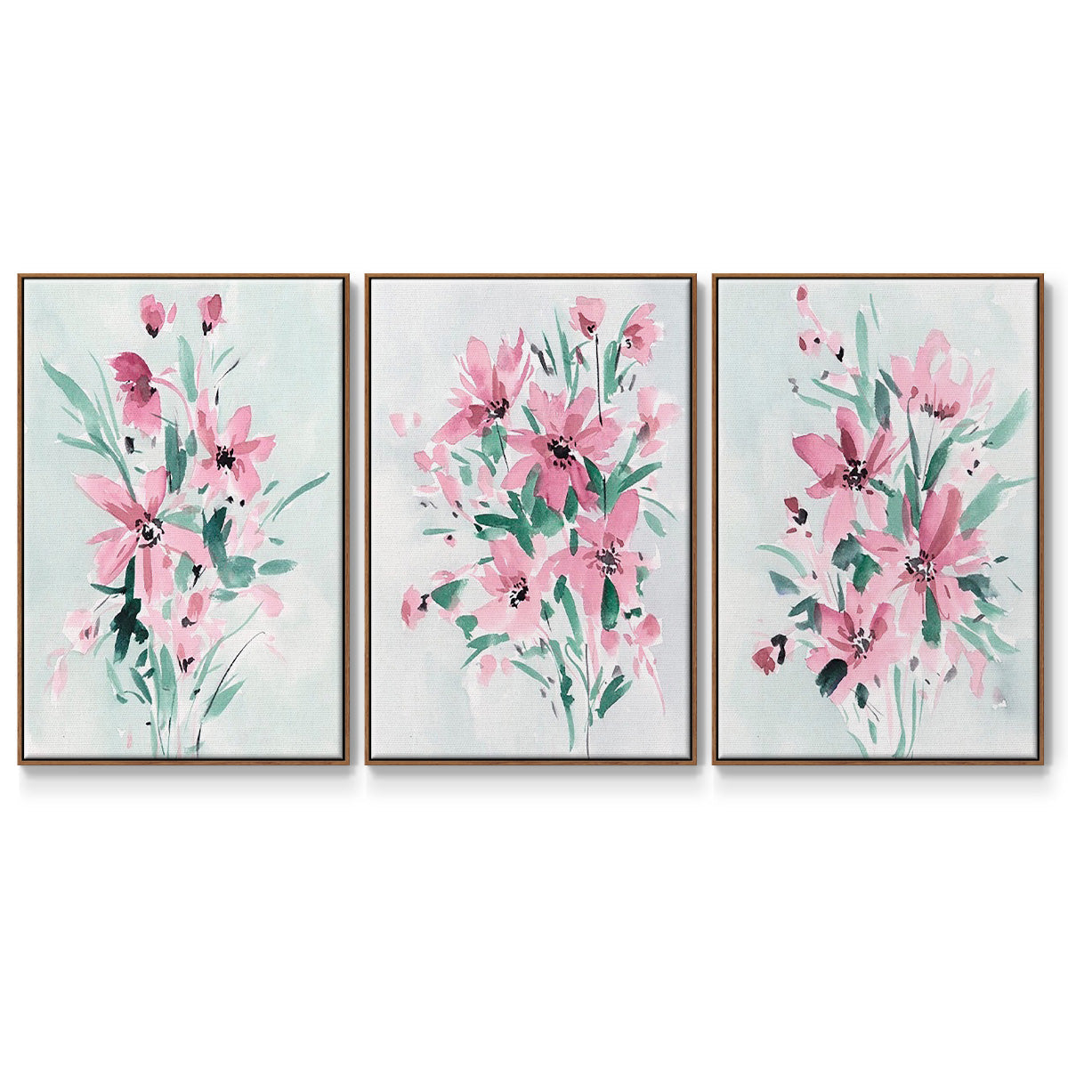 Posy Blooms I - Framed Premium Gallery Wrapped Canvas L Frame 3 Piece Set - Ready to Hang