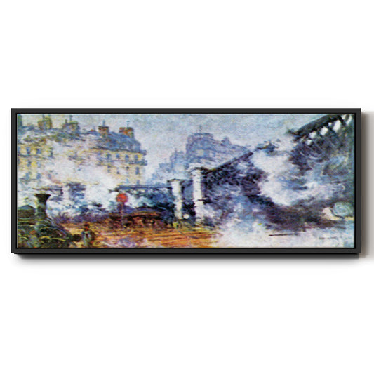 The Europe Bridge Saint Lazare station in Paris by Monet - Floater Framed Canvas Print