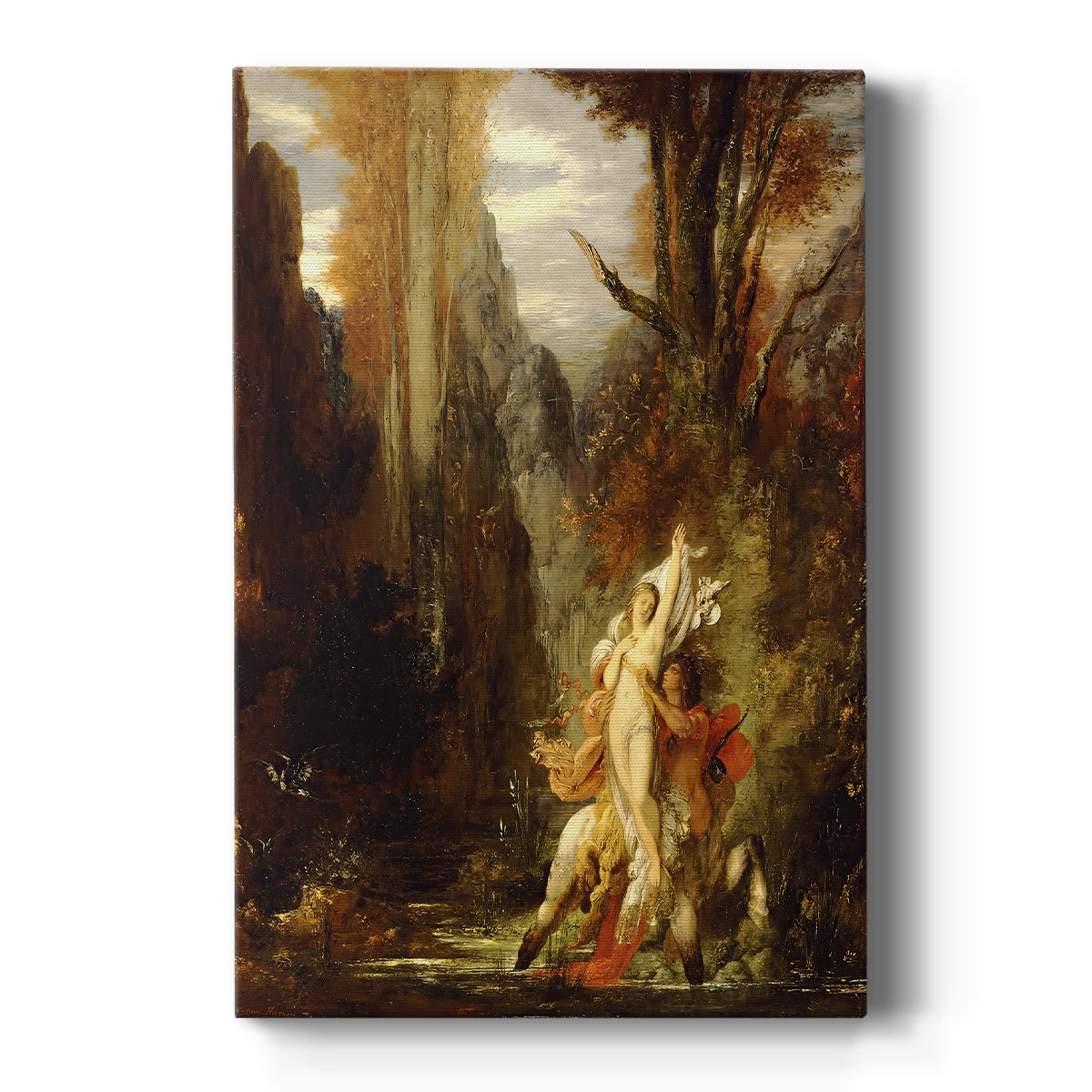Canvas art print featuring a symbolic scene of a female figure in a dramatic natural setting with warm tones on a clean white background.