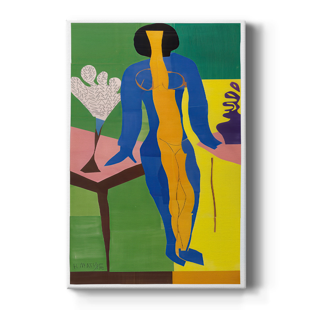 Canvas art print featuring an abstract portrait of a figure in bold shapes and expressive color on a clean white background.