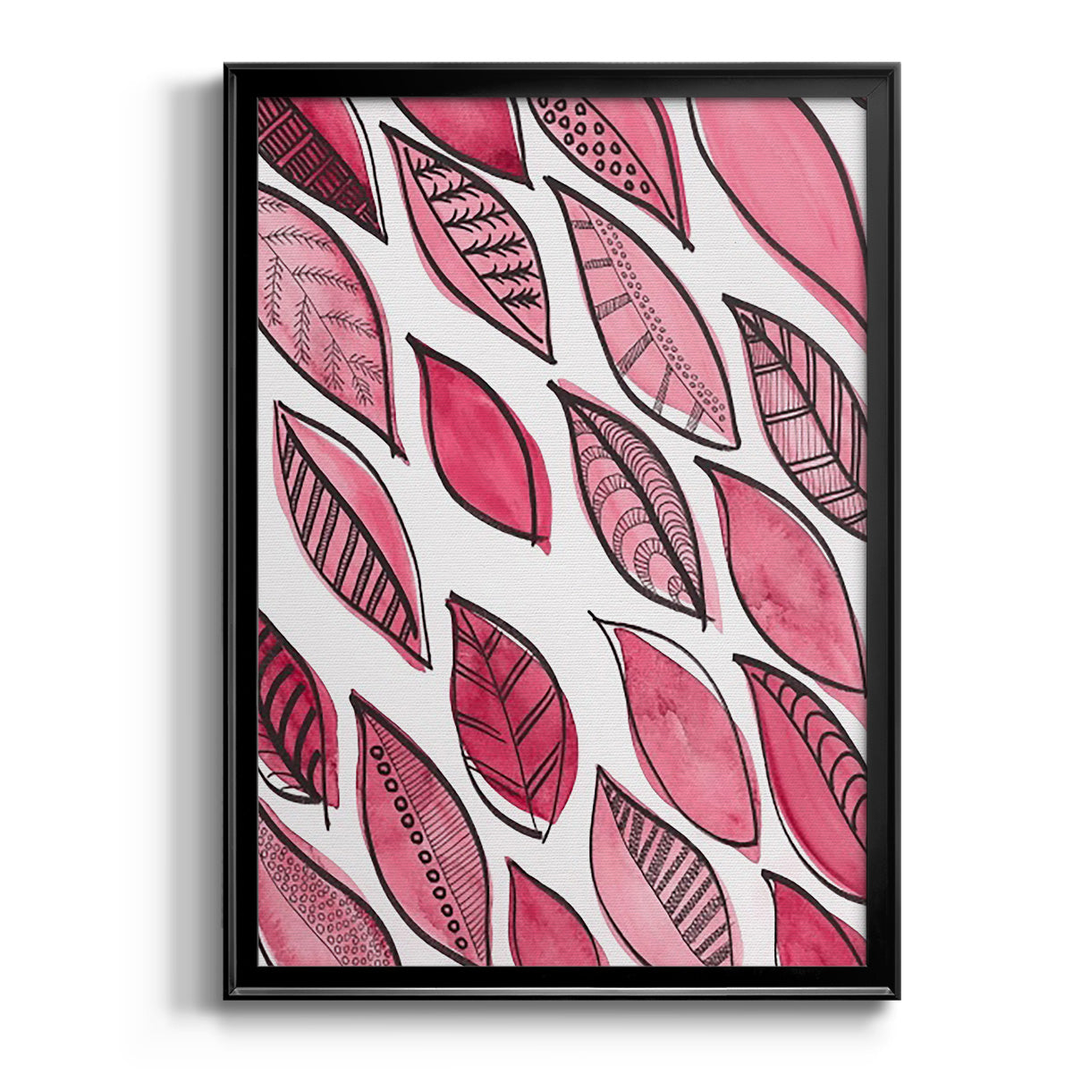 Patterned Leaf Shapes III - Modern Framed Canvas Print