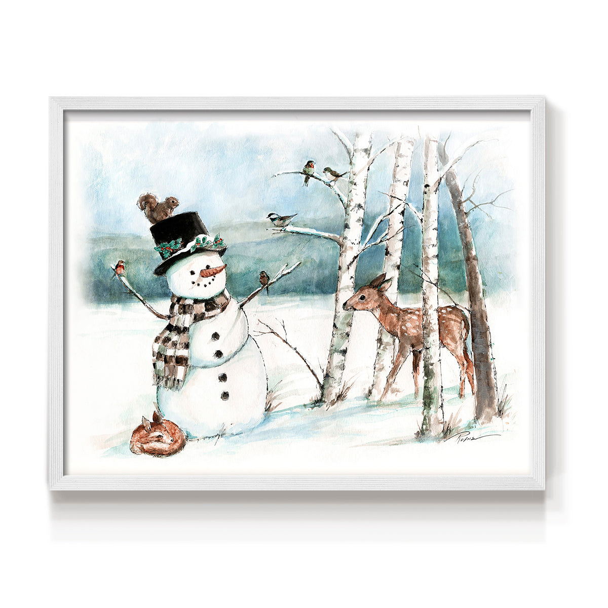 42975,snowman,deer,winter,forest,snowy landscape,birds,birch trees,scarf,top hat,wildlife,nature,frost,season,serene,animal,frosty,woodlands,frozen,cold,playful,outdoors,charming,magical,landscape art,whimsical,fauna,friendly,wildlife observation,tranquility,country scene,illustration,snowflakes,seasonal,heritage,woodland creatures,holiday,scenic,peaceful,natural beauty,art,Re-stickable,Landscape & Nature