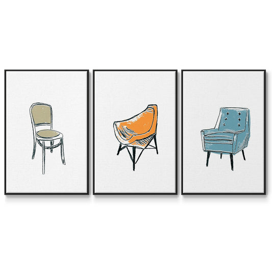 Take a Seat X - Framed Premium Gallery Wrapped Canvas L Frame 3 Piece Set - Ready to Hang