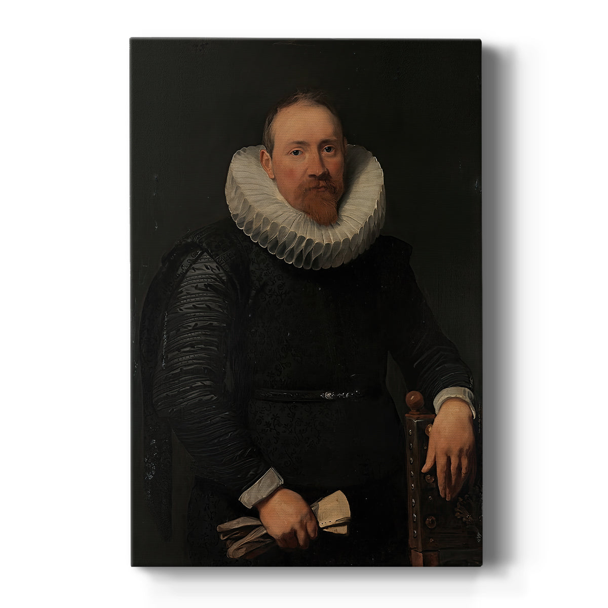 Canvas art print featuring a Baroque portrait of a man in dark attire with refined posture and soft lighting on a clean white background.