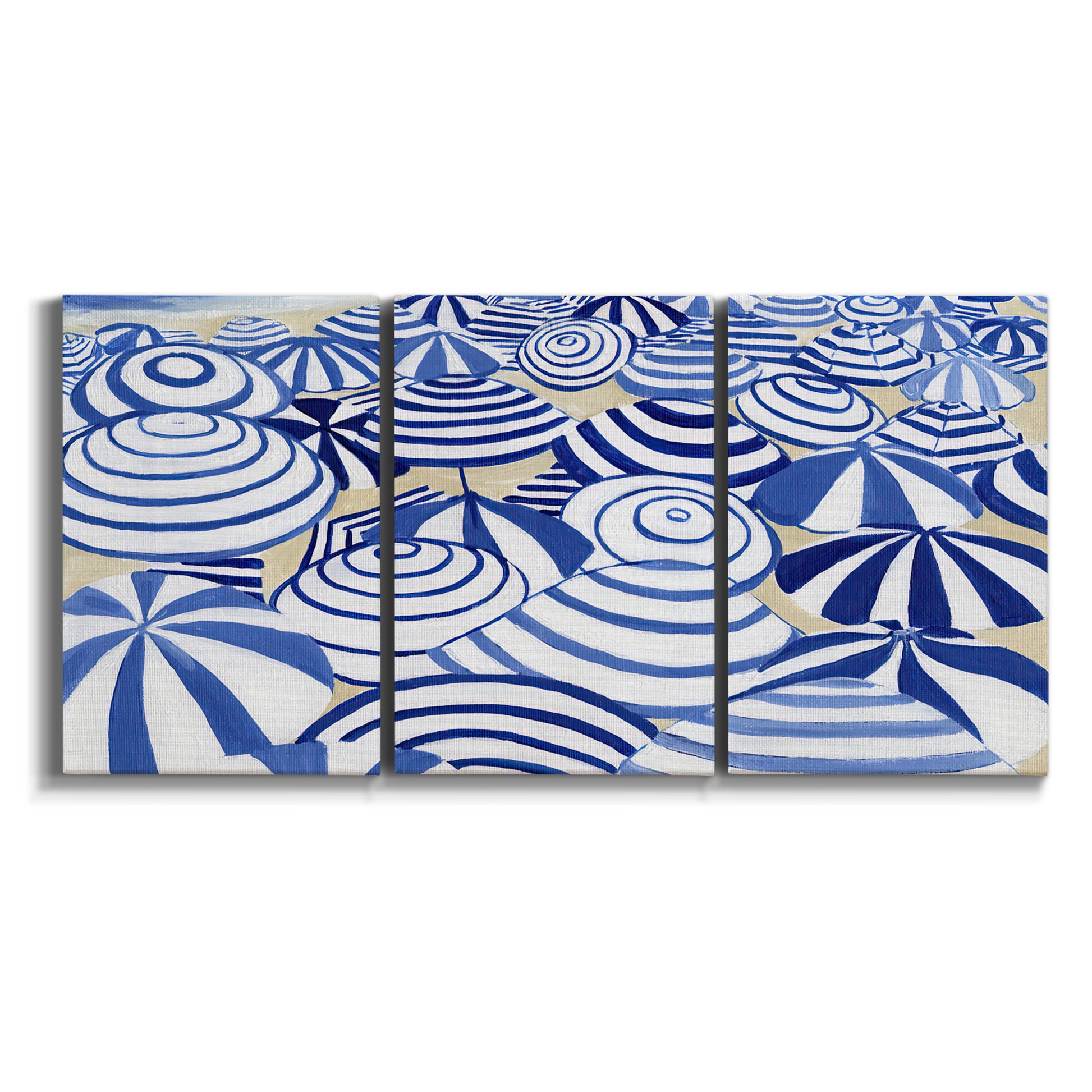 Three-panel canvas wall art featuring geometric abstract bowl forms on white background.