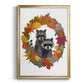 Raccoons Autumn Leaf Wreath - Modern Framed Canvas Print