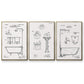 Vintage Bath I - Framed Premium Gallery Wrapped Canvas L Frame 3 Piece Set - Ready to Hang