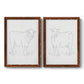 Set of two maple barnwood framed canvas prints featuring two minimalist livestock sketches featuring simple contour drawings of standing cows.