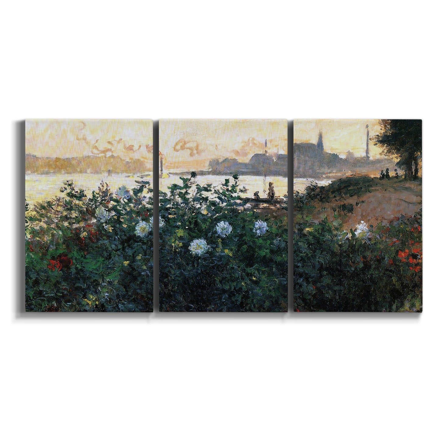 Three-panel canvas wall art featuring formal garden near museum grounds on white background.