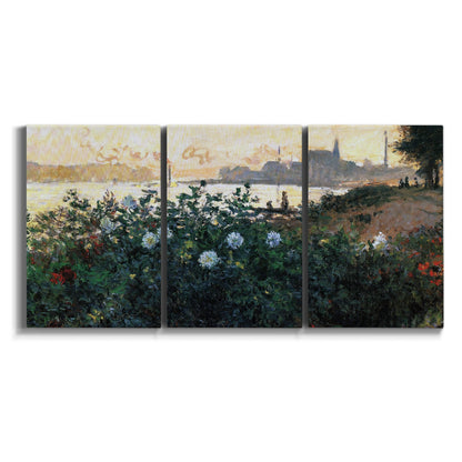 Three-panel canvas wall art featuring formal garden near museum grounds on white background.