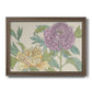 Contemporary peony flower illustration printed on canvas in an ornate traditional bronze frame.
