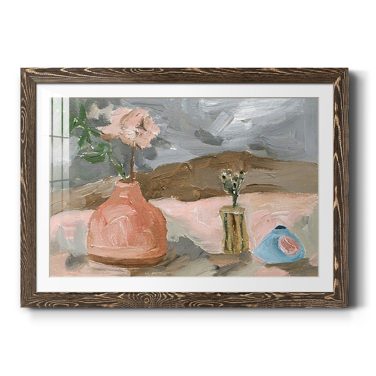 Vase of Pink Flowers I - Barnwood Framed Art Print