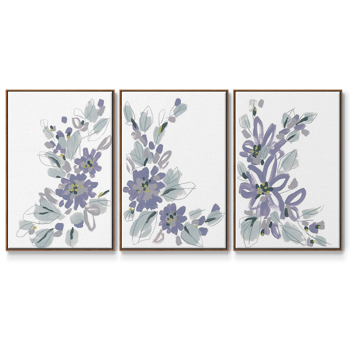 Periwinkle Patch I - Framed Premium Gallery Wrapped Canvas L Frame 3 Piece Set - Ready to Hang