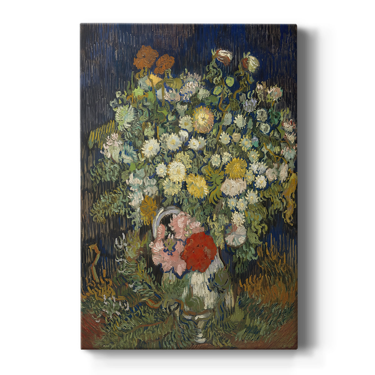 Canvas art print featuring an expressive still life of flowers in a vase with bold brushwork on a clean white background.