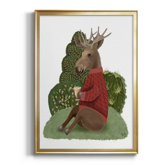 Latte Moose in Sweater - Modern Framed Canvas Print