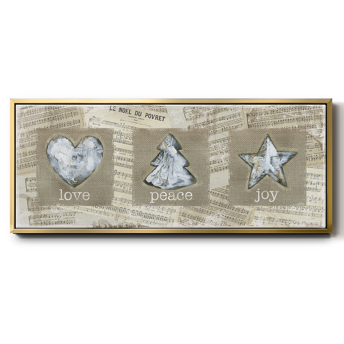 Burlap Music Ornaments - Floater Framed Canvas Print