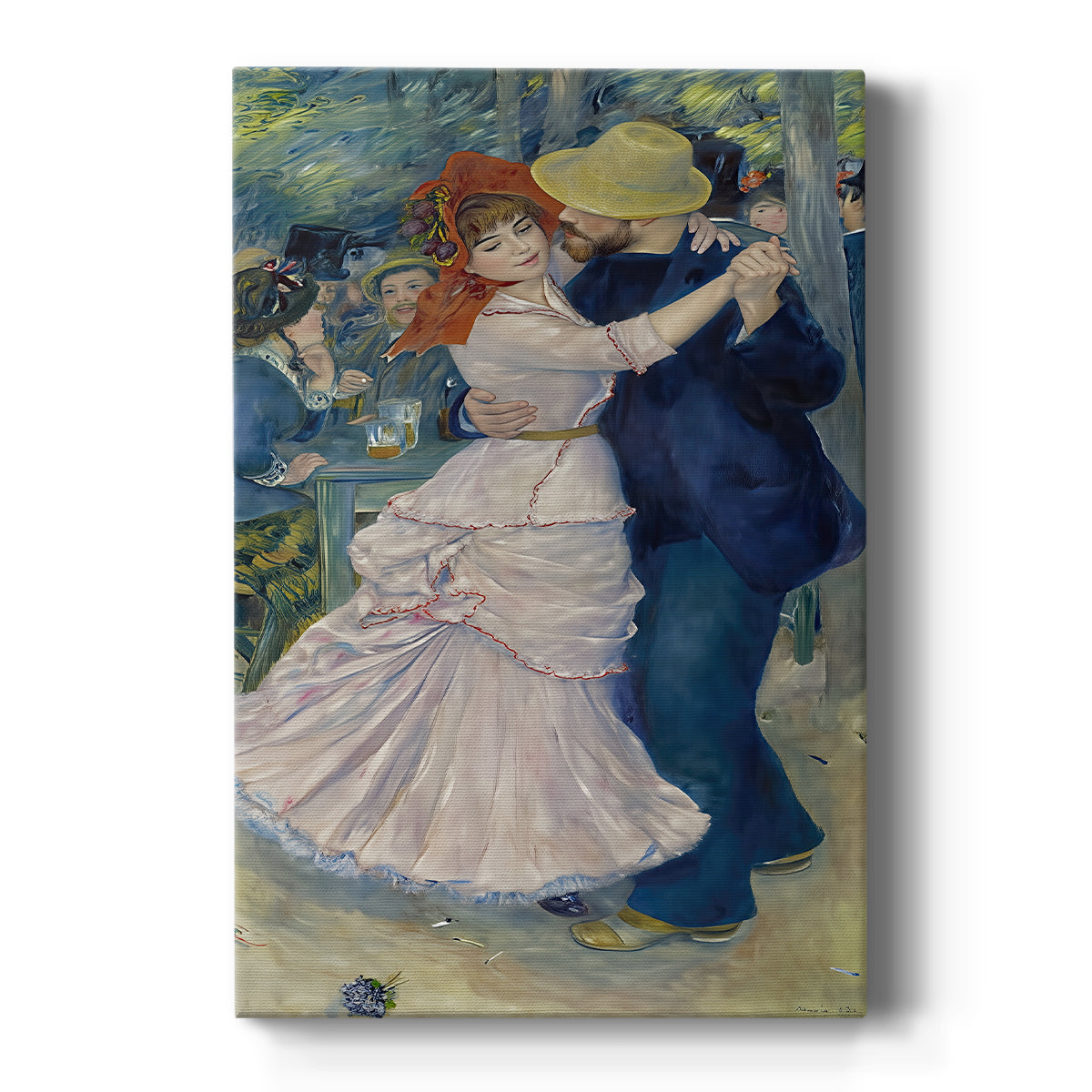 Canvas art print featuring an impressionist scene of a couple dancing outdoors with soft vibrant brushwork on a clean white background.
