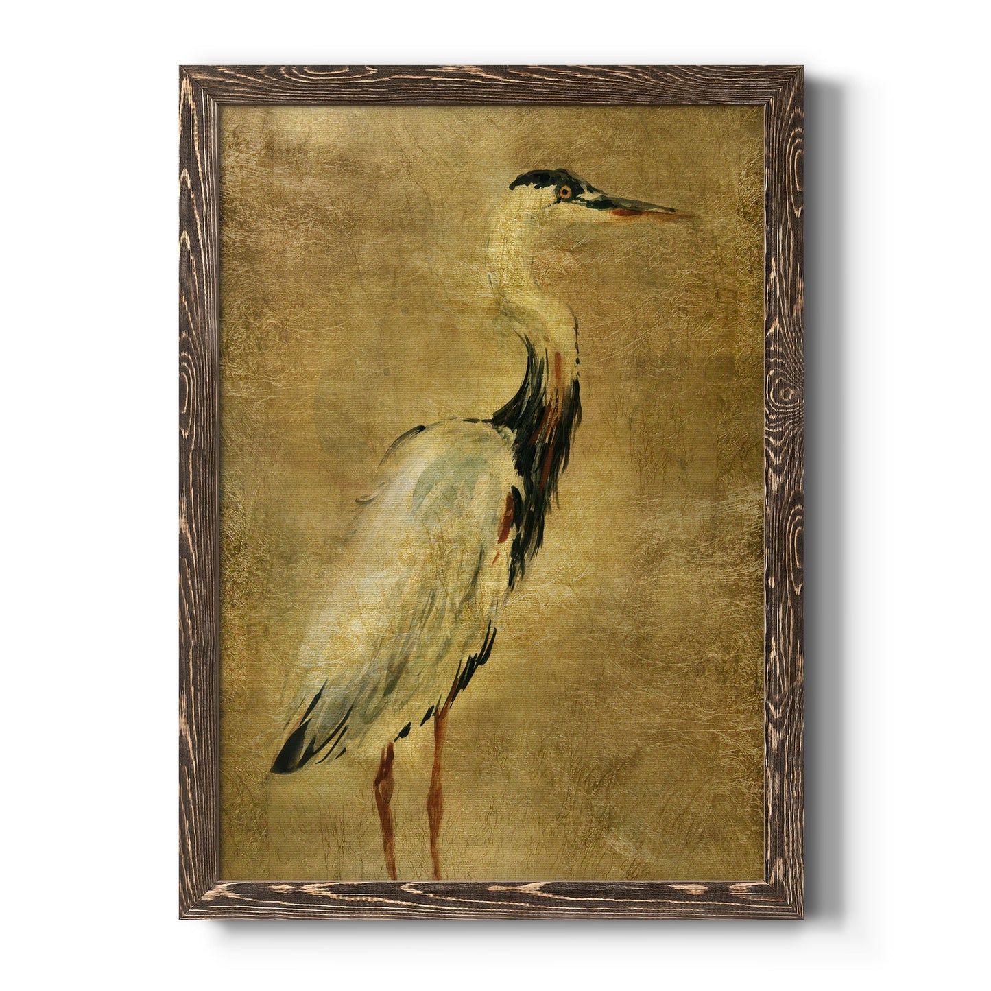 Gold Crane at Dusk I - Barnwood Framed Canvas Print