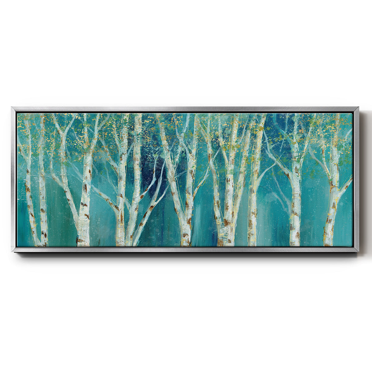 Birch on Blue - Floater Framed Canvas Print
