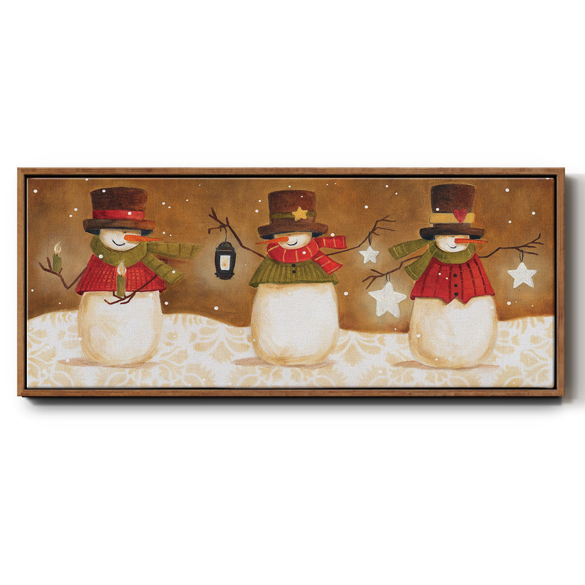 Top Hat Snowmen - Floater Framed Canvas Print