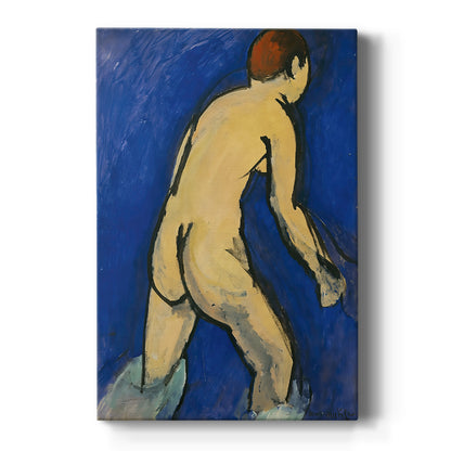 Canvas art print featuring a fauvist figure of a nude bather with simplified form and bold color on a clean white background.