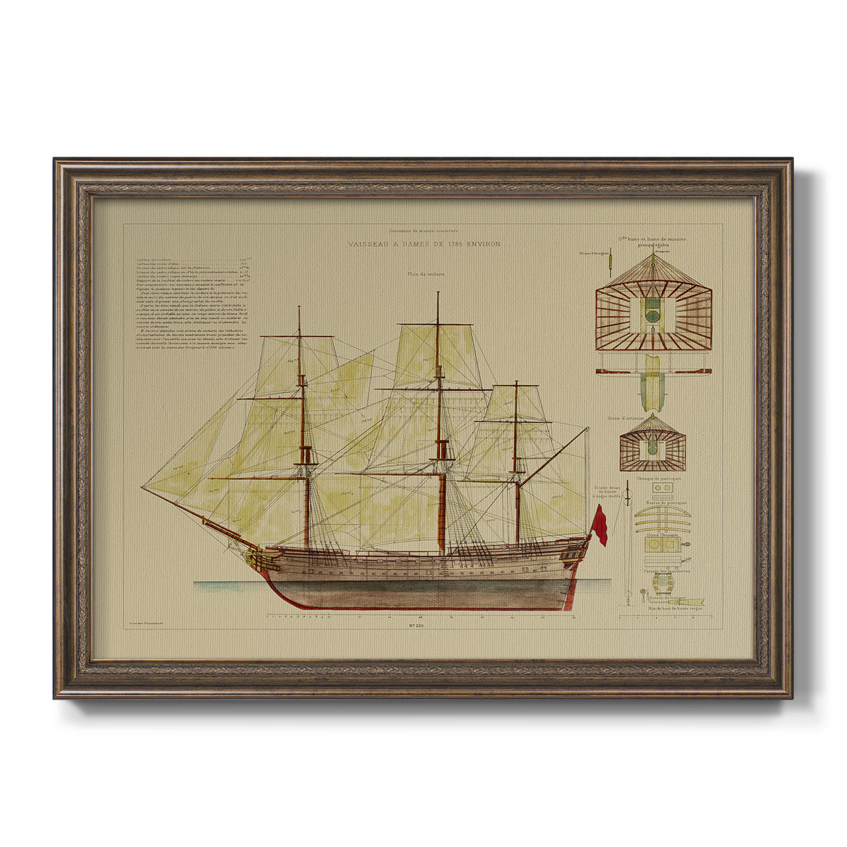 Antique Ship Plan VIII Premium Framed Canvas- Ready to Hang