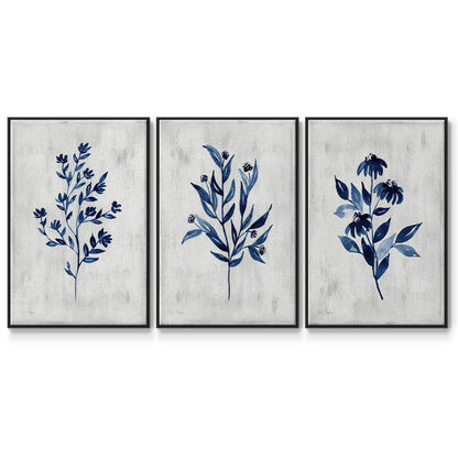 Wild Indigo I - Framed Premium Gallery Wrapped Canvas L Frame 3 Piece Set - Ready to Hang