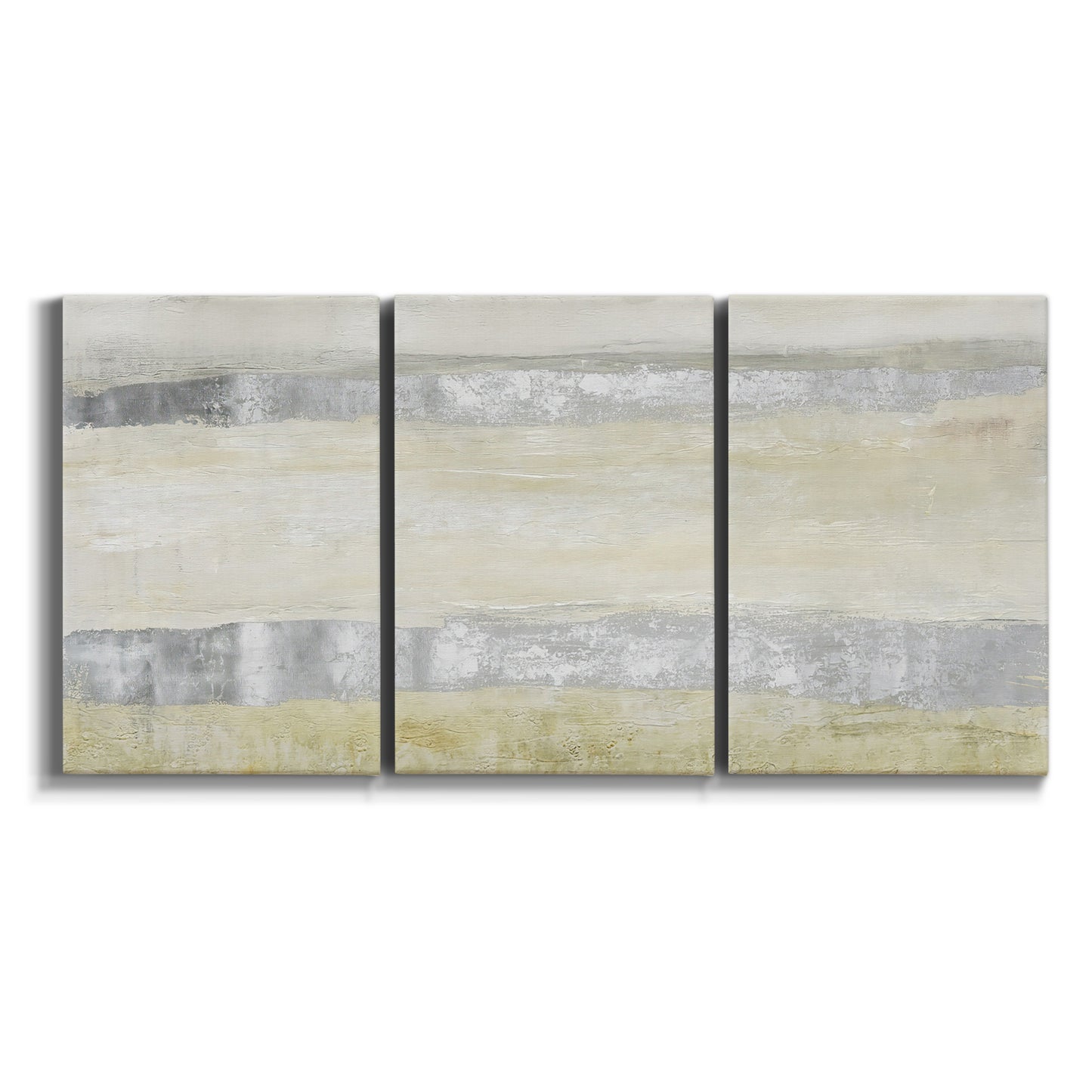 Three-panel canvas wall art featuring minimal abstract storm movement on white background.