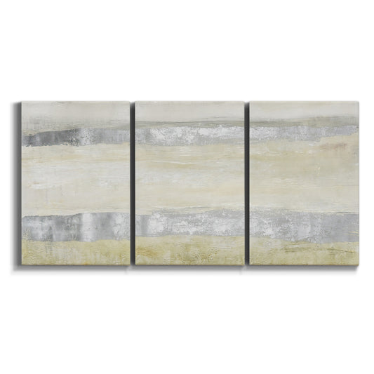 Three-panel canvas wall art featuring minimal abstract storm movement on white background.