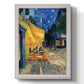 Impressionist night café street scene by Vincent van Gogh printed on canvas in an ornate champagne frame with a vertical orientation.