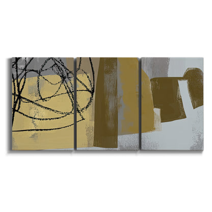 Three-panel canvas wall art featuring industrial abstract digital glitch pattern on white background.