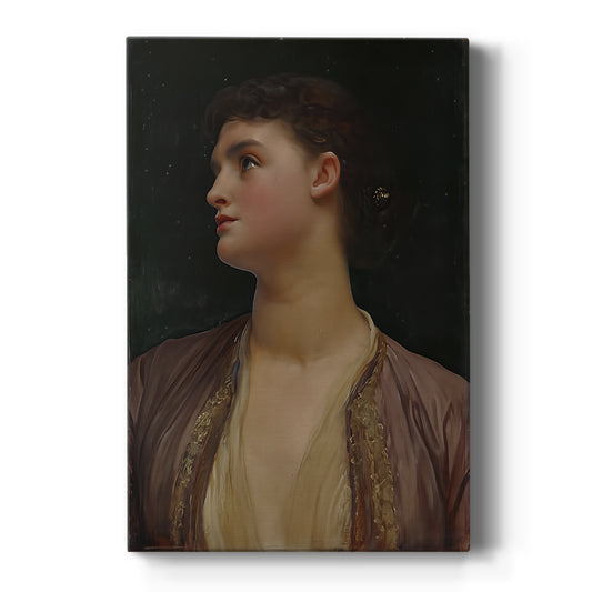 Canvas art print featuring a classical portrait of a woman with soft light and serene expression on a clean white background.