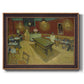 Impressionist interior of a night café by Vincent van Gogh printed on canvas in an ornate bronzed mahogany wood frame.