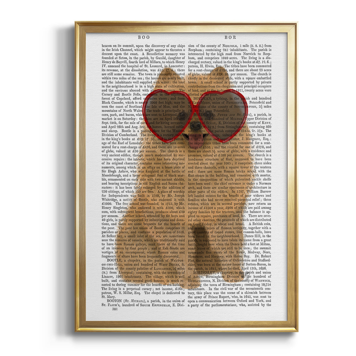 Pomeranian and Heart Glasses - Modern Framed Canvas Print