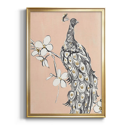 Peacock in Gold I - Modern Framed Canvas Print