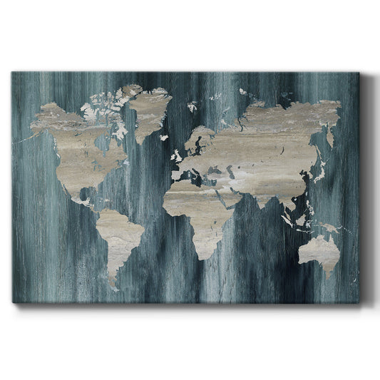 Navy World Map - Canvas Art Print