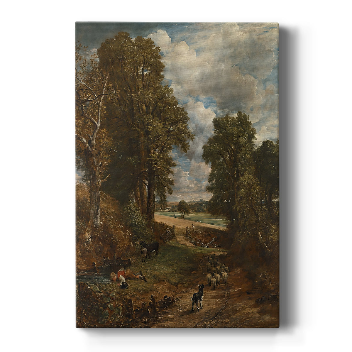 Canvas art print featuring a pastoral landscape of a cornfield with figures and soft sunlight on a clean white background.