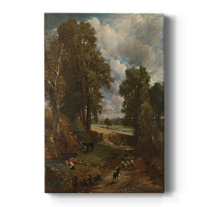 Canvas art print featuring a pastoral landscape of a cornfield with figures and soft sunlight on a clean white background.
