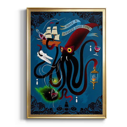 Spooky Cephalopod Chandeliers II - Modern Framed Canvas Print